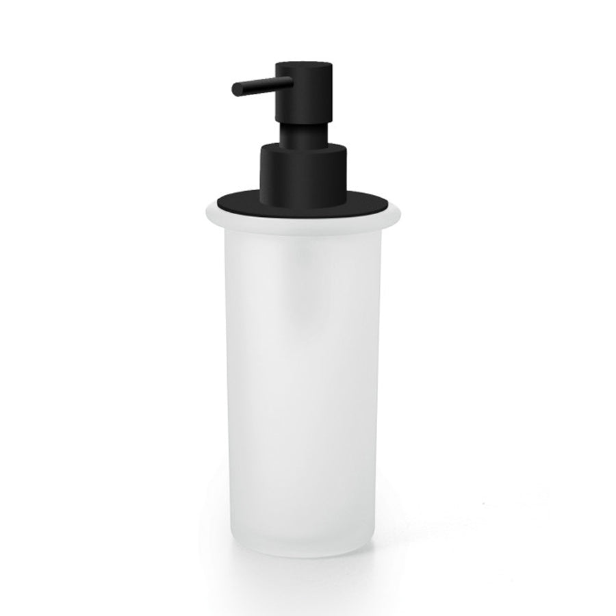 Dispenser portasapone Lineabeta collezione Baketo-Duemila-Picola in vetro acidato con pompetta erogatrice nera