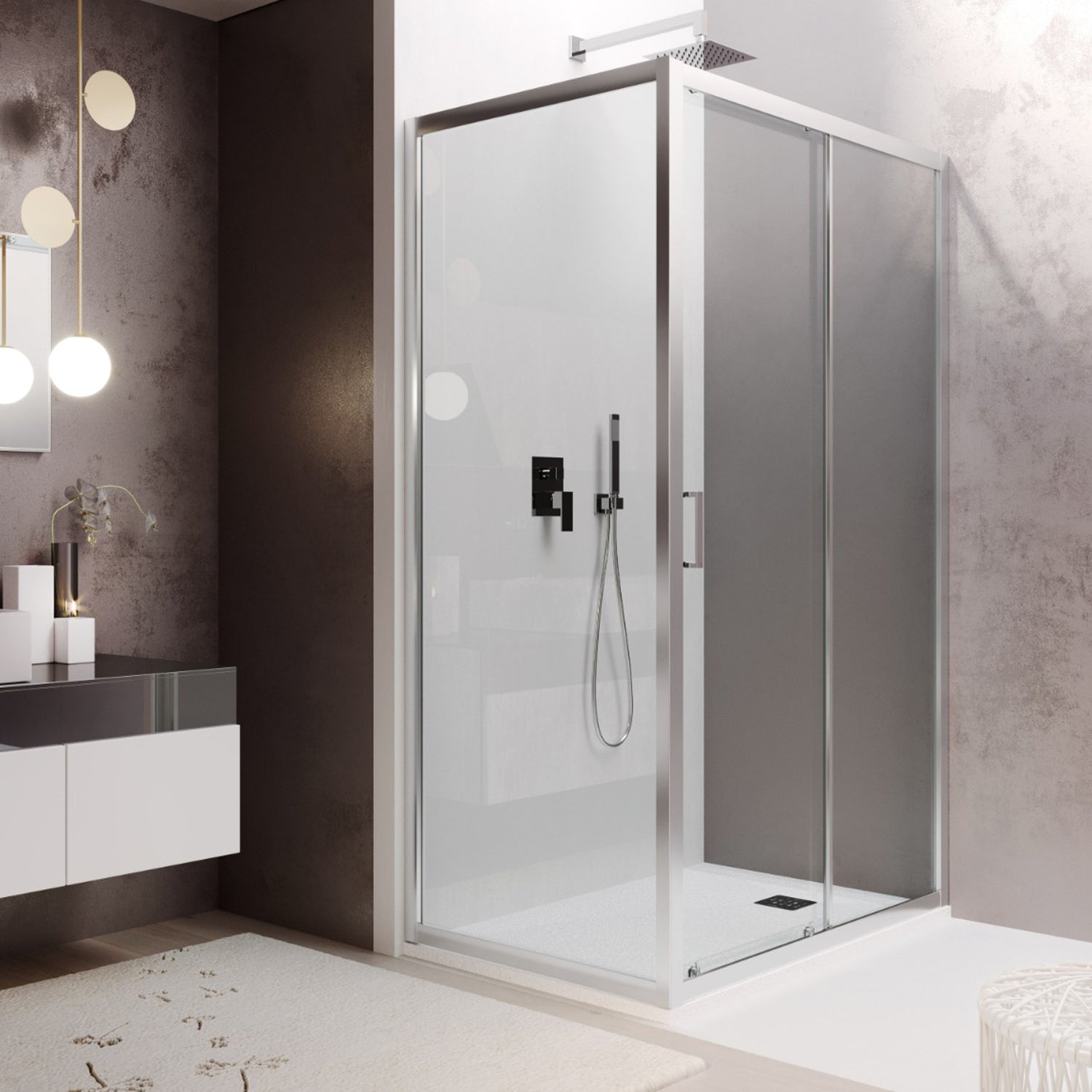Shower enclosure 80x140 Loop model with 6 mm crystal sliding door Smar ...