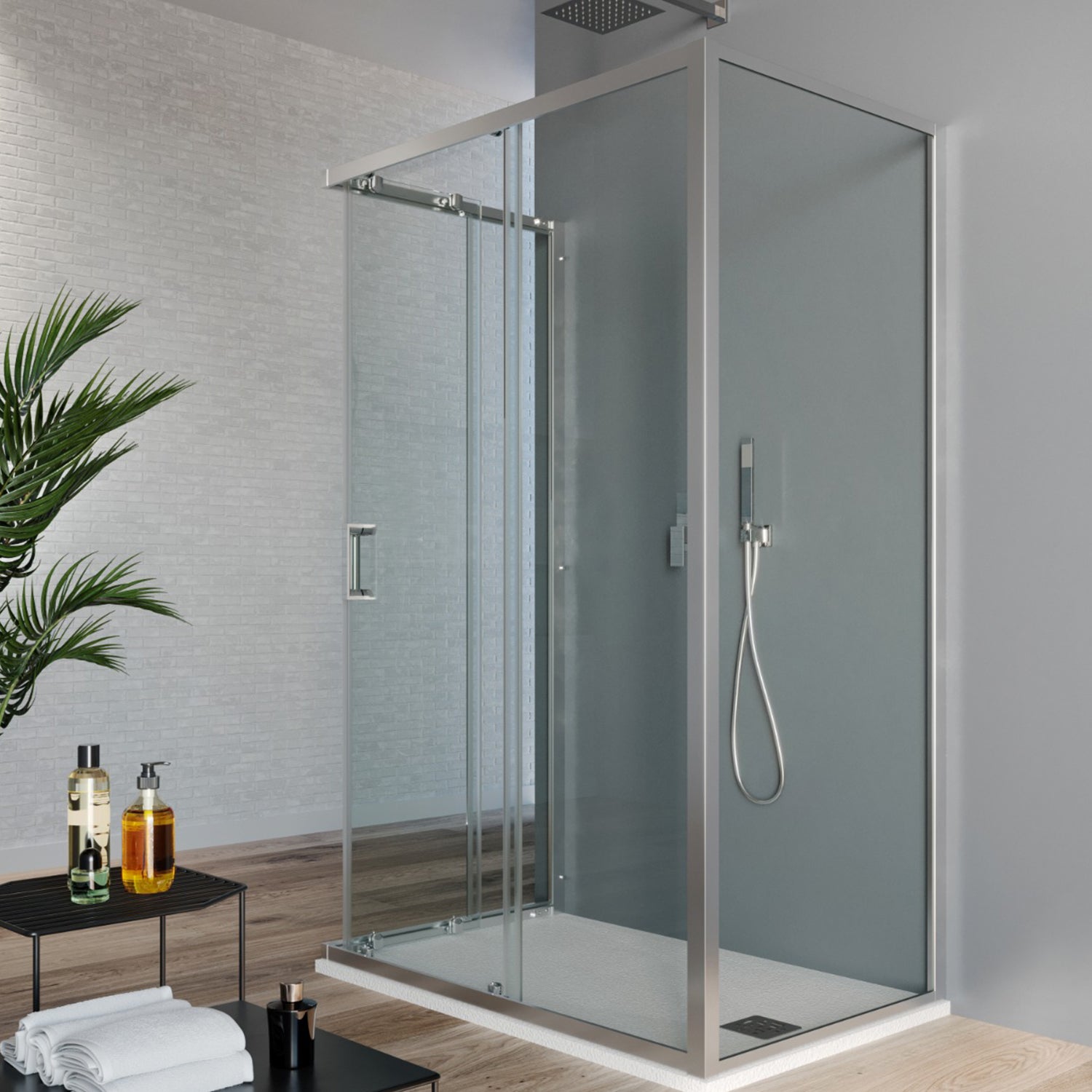Box doccia tre lati 80x80x80 cm modello Loop con porta scorrevole cristallo 6 mm anticalcare Smart Clean by CeramicStore | Lo specialista del tuo bagno