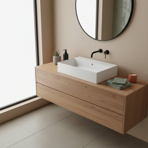 Lavabo da appoggio o sospeso T-Edge 61x37 cm Ceramica Globo - Bianco lucido