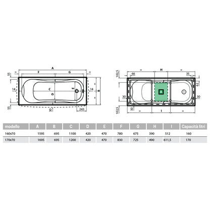 Vasca da bagno rettangolare modello Ninfa cm 160x70 by CeramicStore | Lo specialista del tuo bagno