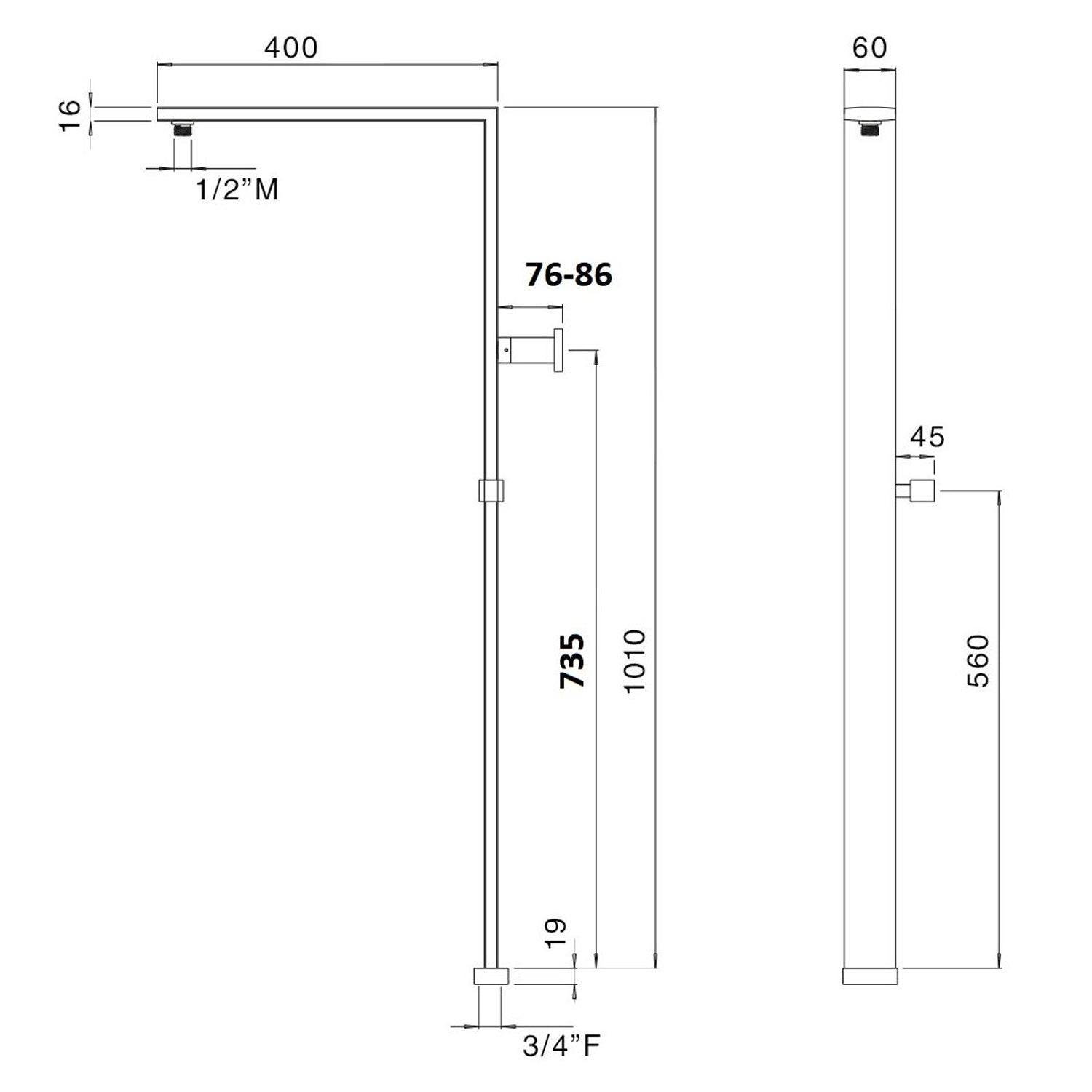 Colonna doccia rettangolare in ottone con deviatore termostatico TM1Q by CeramicStore | Lo specialista del tuo bagno
