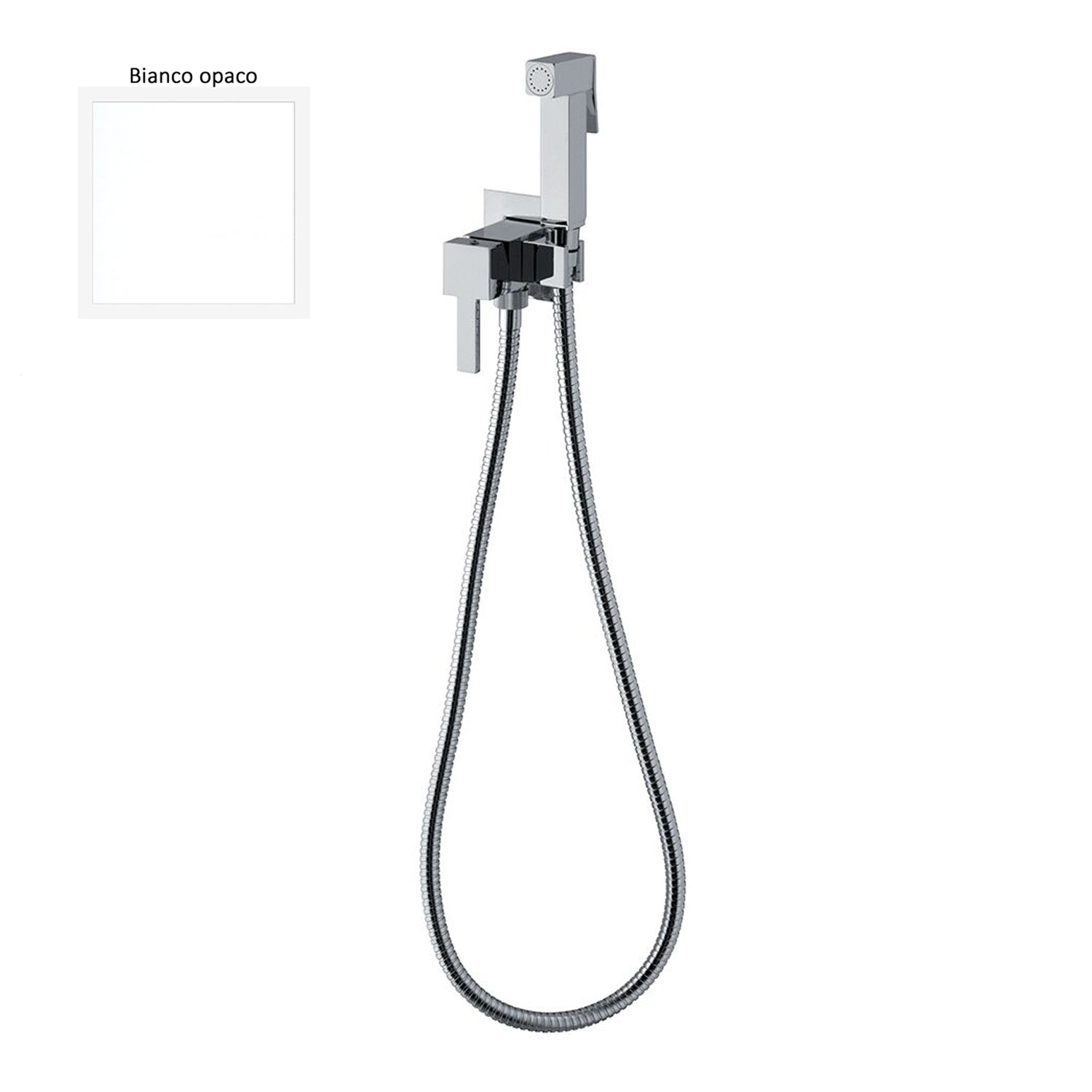 Set idroscopino monogetto con doccia Square, miscelatore e flessibile in ottone bianco by CeramicStore | Lo specialista del tuo bagno