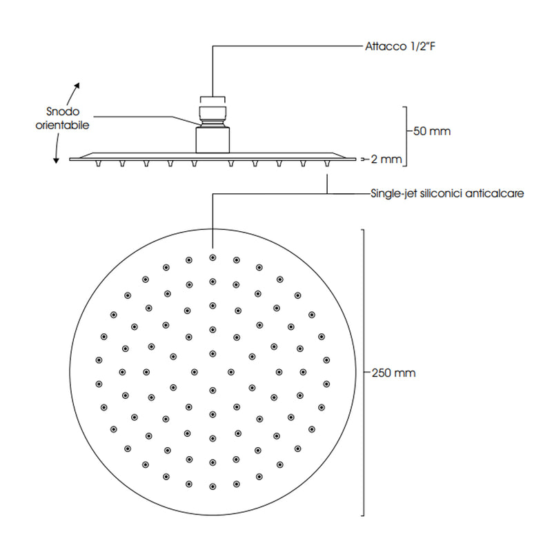 Set doccia tondo con soffione 25 cm, doccetta Judy, presa acqua e flessibile nero opaco Ares by CeramicStore | Lo specialista del tuo bagno