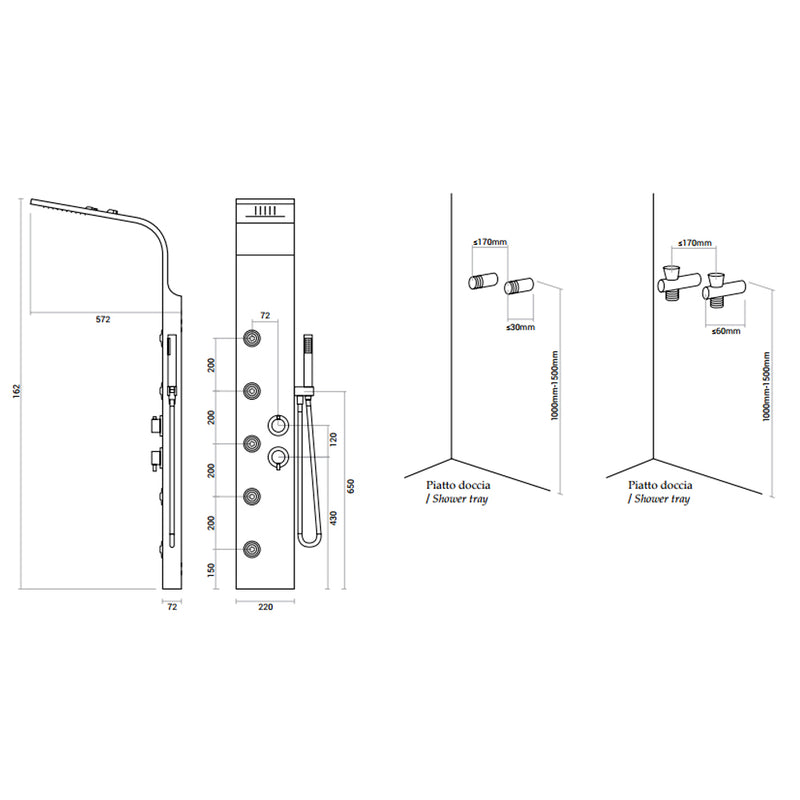 Pannello Doccia idromassaggio in acciaio inox MIAMI EVO spazzolato con cascata by CeramicStore | Lo specialista del tuo bagno