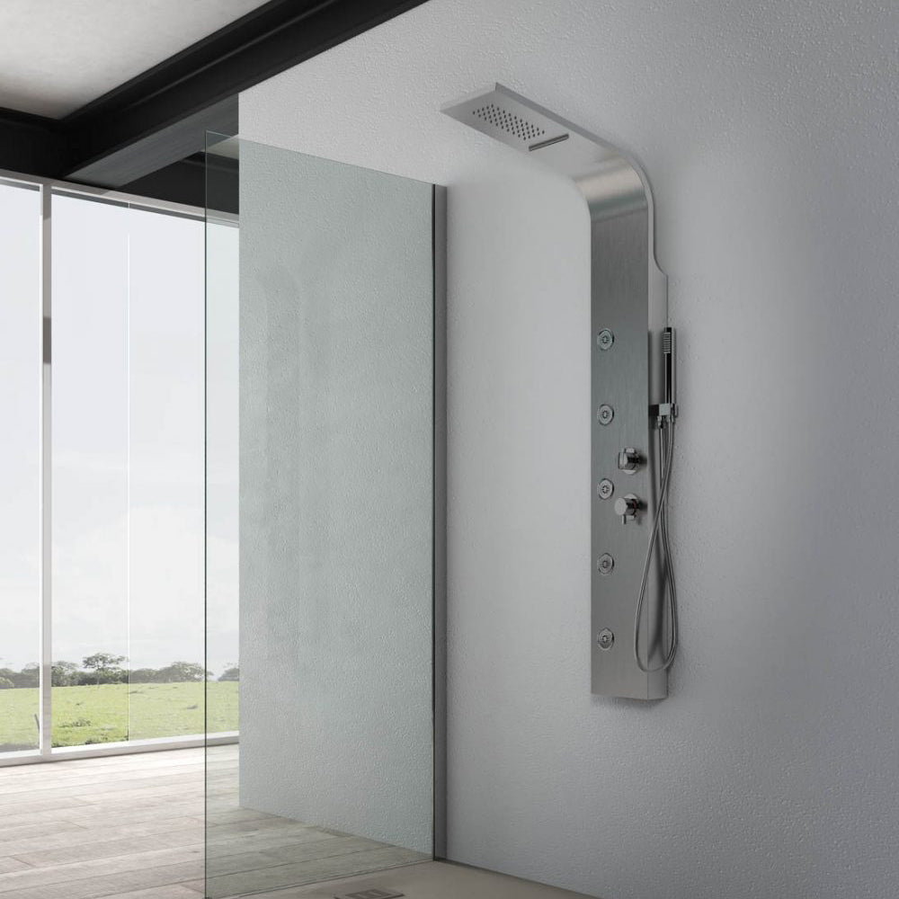 Pannello Doccia idromassaggio in acciaio inox MIAMI EVO spazzolato con cascata by CeramicStore | Lo specialista del tuo bagno