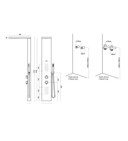 Pannello Doccia idromassaggio dal design squadrato realizzato in acciaio inox spazzolato con cascata by CeramicStore | Lo specialista del tuo bagno