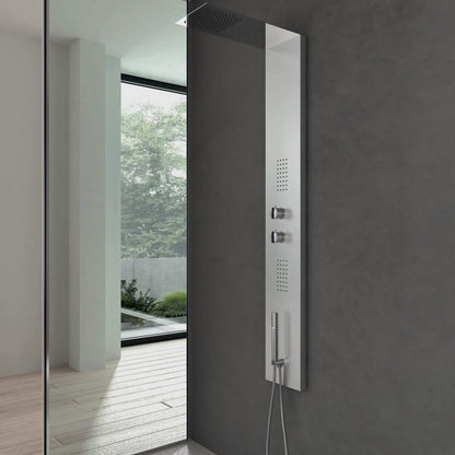 Pannello Doccia Multifunzione dal design minimale realizzato in acciaio inox spazzolato con finitura a specchio by CeramicStore | Lo specialista del tuo bagno