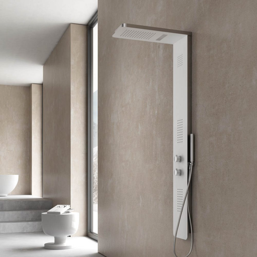 Pannello Doccia Digitale con cromoterapia e bluetooth realizzato in acciaio inox con frontale verniciato bianco by CeramicStore | Lo specialista del tuo bagno