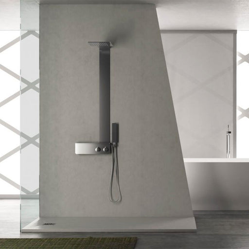 Pannello Doccia con ripiano portaoggetti destro realizzato in acciaio inox spazzolato completo di deviatore a 2 vie by CeramicStore | Lo specialista del tuo bagno