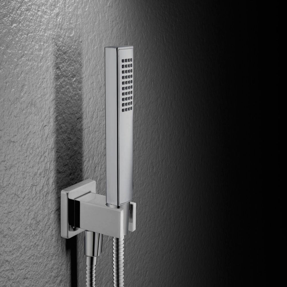 Kit doccia quadrato con doccetta minimale in ABS, flessibile e presa acqua by CeramicStore | Lo specialista del tuo bagno