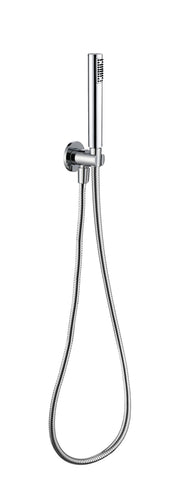 Kit doccia tonda con doccetta minimale cilindrica in ABS cromato, flessibile e presa acqua by CeramicStore | Lo specialista del tuo bagno