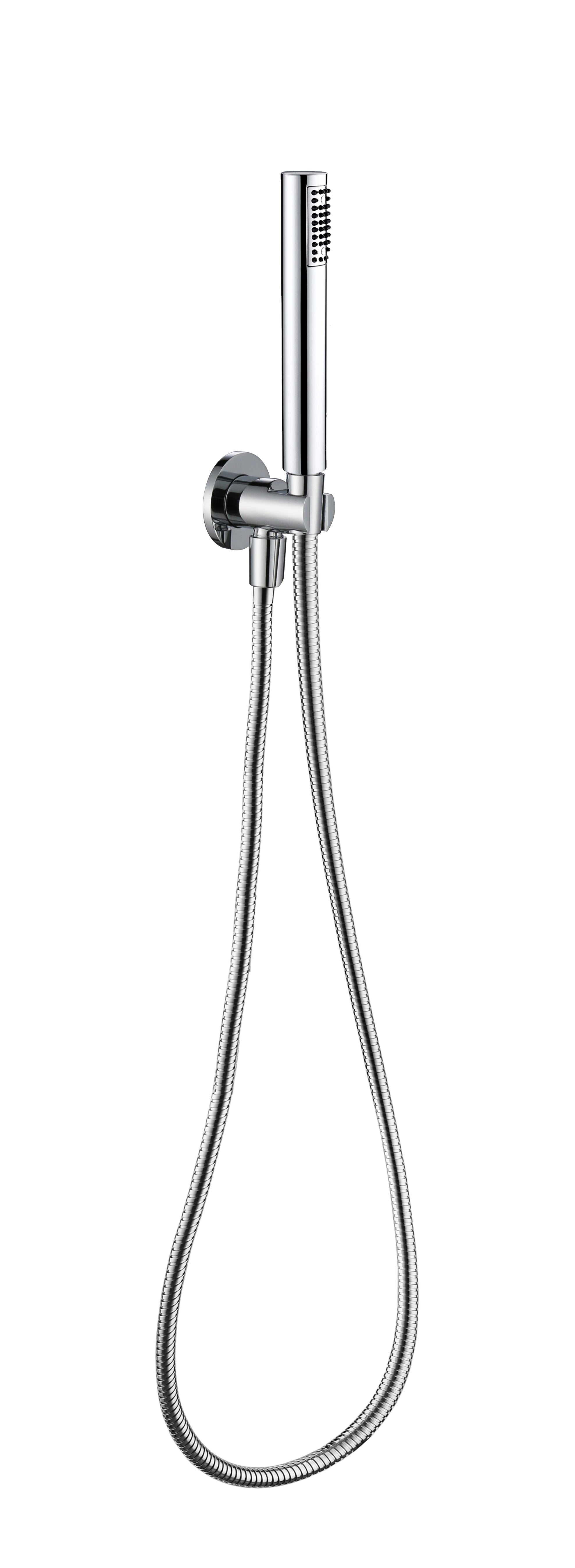 Kit doccia tonda con doccetta minimale cilindrica in ABS cromato, flessibile e presa acqua by CeramicStore | Lo specialista del tuo bagno