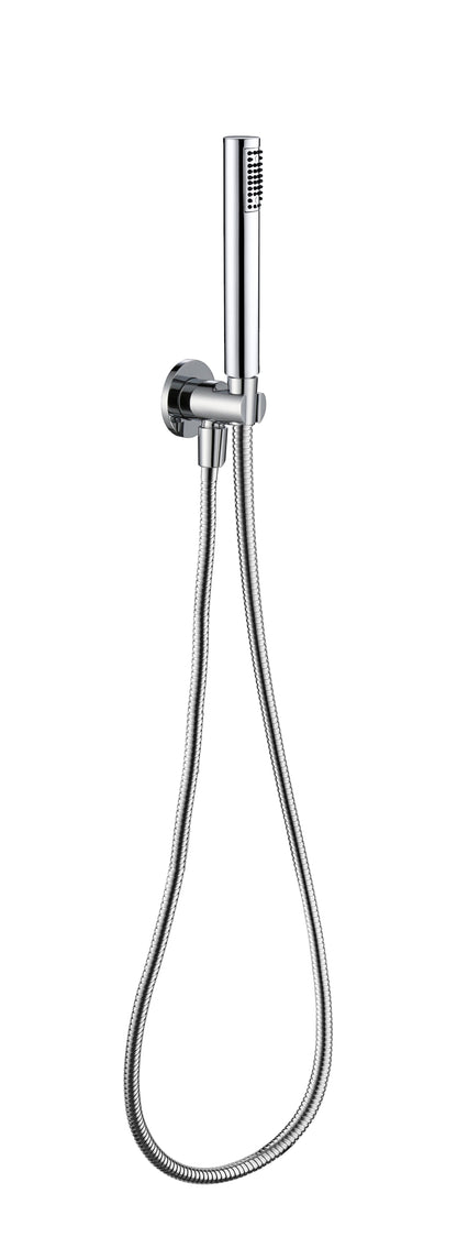 Kit doccia tonda con doccetta minimale cilindrica in ABS cromato, flessibile e presa acqua by CeramicStore | Lo specialista del tuo bagno
