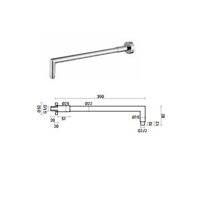 Braccio doccia di forma tonda lungo 39 cm in ottone cromato lucido by CeramicStore | Lo specialista del tuo bagno