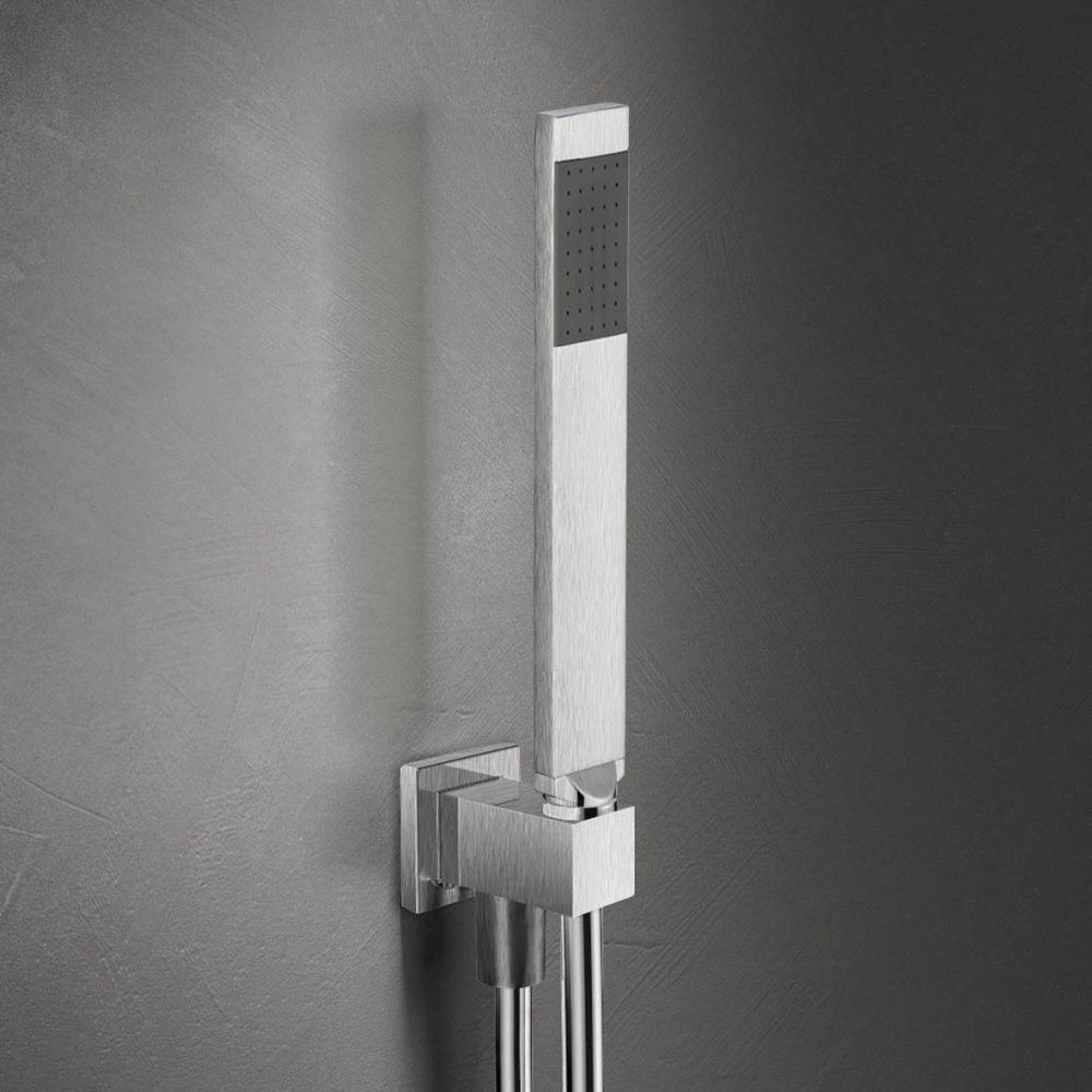 Kit doccia duplex finitura spazzolata con doccetta squadrata e flessibile in pvc by CeramicStore | Lo specialista del tuo bagno