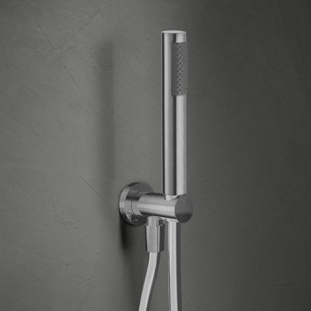 Kit doccia tondo con finitura spazzolata con doccetta squadrata e flessibile in pvc by CeramicStore | Lo specialista del tuo bagno