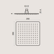 Soffione doccia quadrato in acciaio inox 25x25 spessore 4 mm completo di braccio doccia by CeramicStore | Lo specialista del tuo bagno