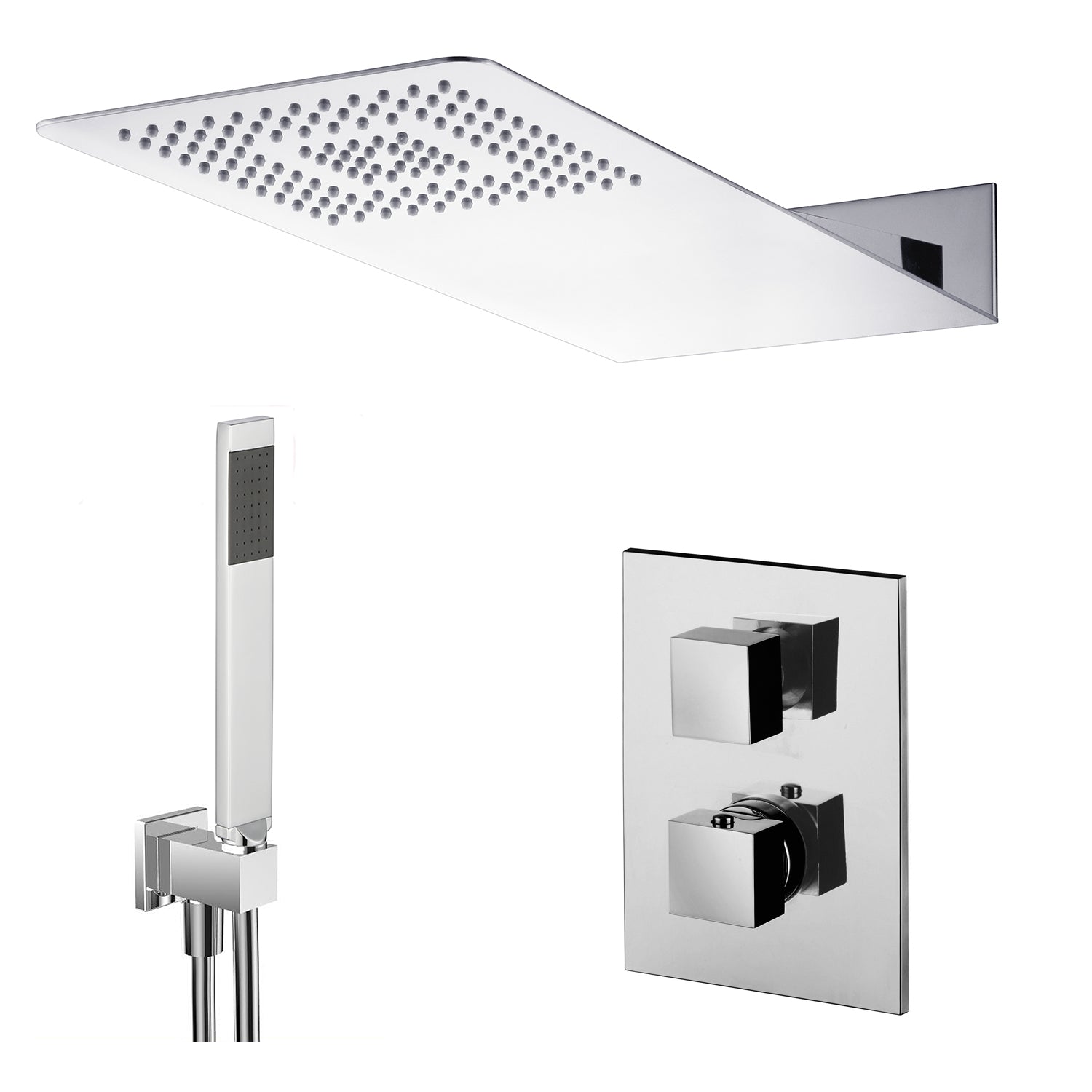 Composizione doccia soffione acciaio inox 50x22, set duplex e miscelatore termostatico by CeramicStore | Lo specialista del tuo bagno