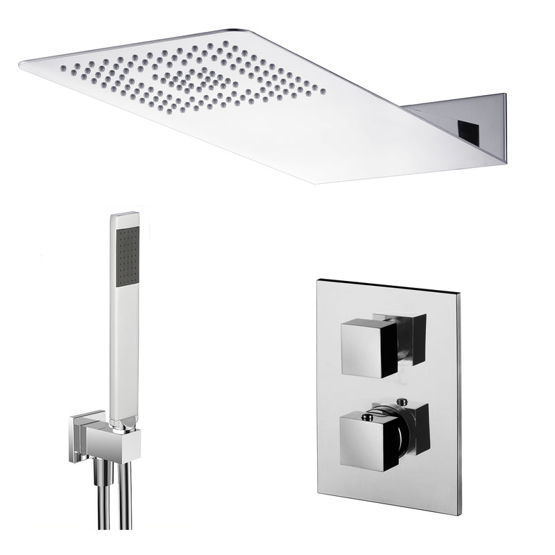 Composizione doccia soffione acciaio inox 50x22, set duplex e miscelatore termostatico by CeramicStore | Lo specialista del tuo bagno