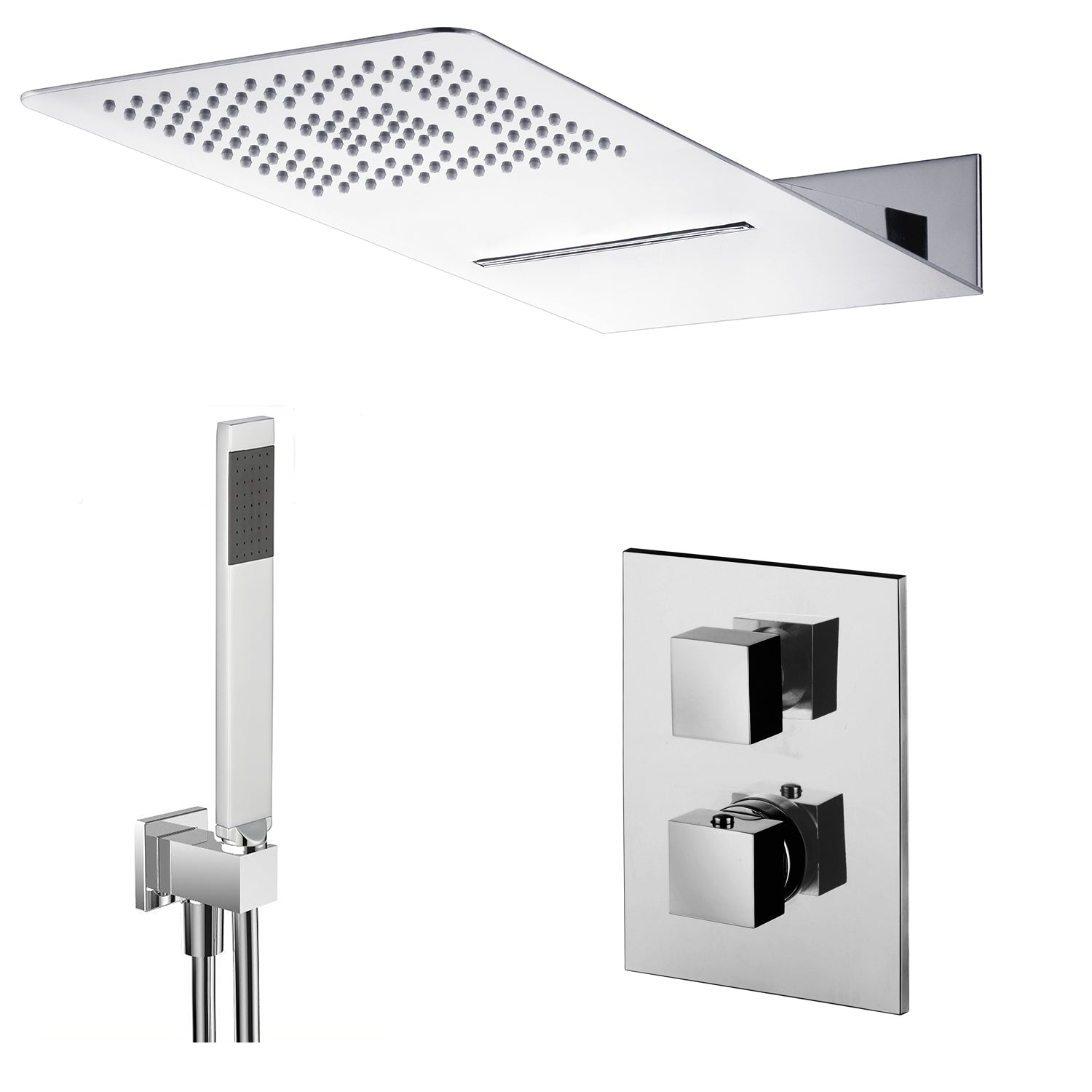 Composizione doccia con soffione 50x22 con cascata, set duplex e miscelatore termostatico 3 vie by CeramicStore | Lo specialista del tuo bagno
