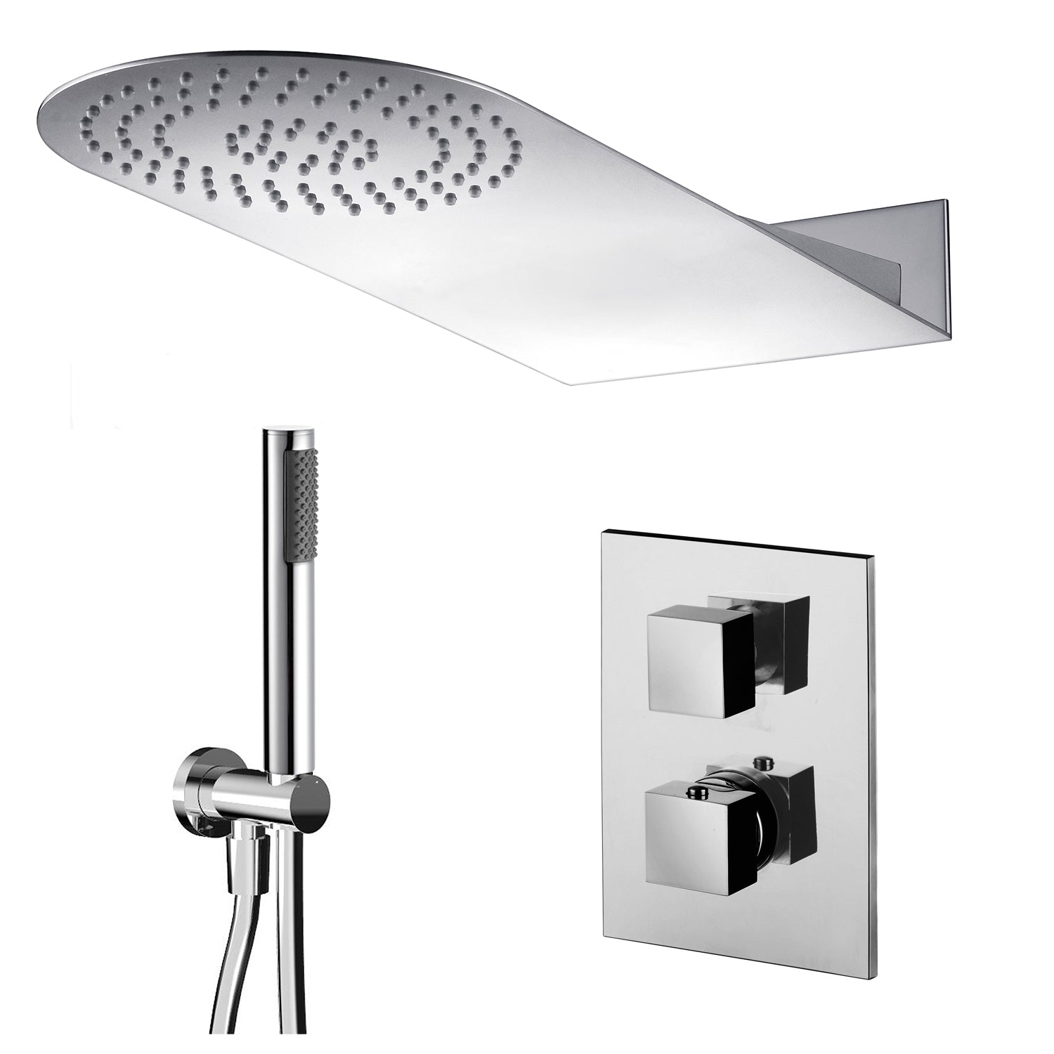 Composizione doccia con soffione tondo 50x22 acciaio inox, set duplex e miscelatore termostatico by CeramicStore | Lo specialista del tuo bagno