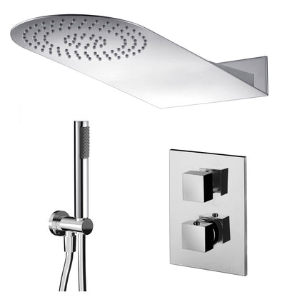 Composizione doccia con soffione tondo 50x22 acciaio inox, set duplex e miscelatore termostatico by CeramicStore | Lo specialista del tuo bagno