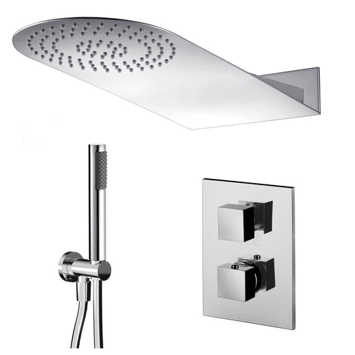 Composizione doccia con soffione tondo 50x22 acciaio inox, set duplex e miscelatore termostatico by CeramicStore | Lo specialista del tuo bagno