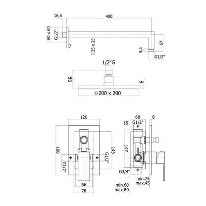 Composizione doccia ELLE con soffione quadrato, miscelatore con deviatore e set duplex by CeramicStore | Lo specialista del tuo bagno