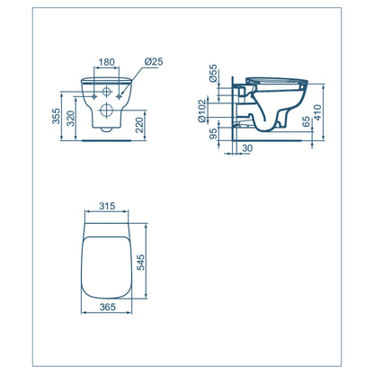 Sanitari sospesi Ideal Standard Esedra Wc + bidet + sedile slim chiusura tradizionale