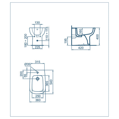 Sanitari filo muro scarico traslato Ideal Standard Esedra Wc + bidet + sedile chiusura rallentata