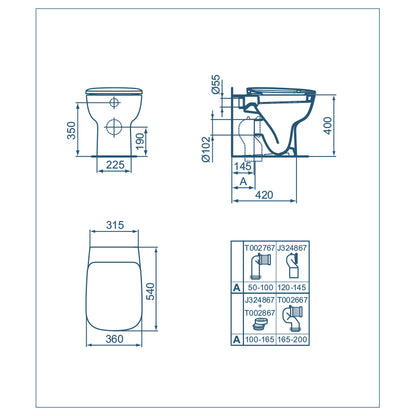 Sanitari filo muro scarico traslato Ideal Standard Esedra Wc + bidet + sedile chiusura rallentata