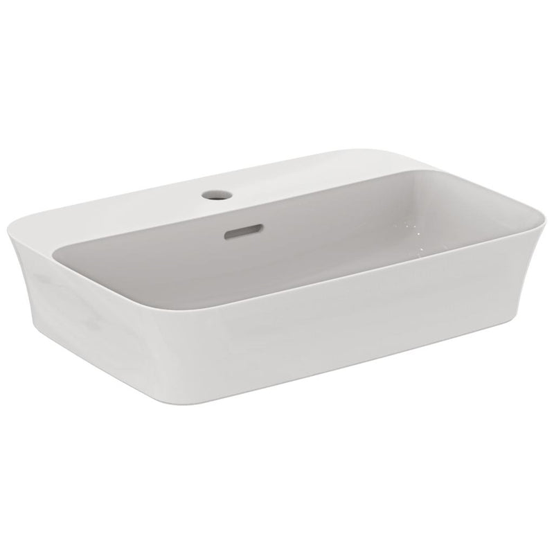 Lavabo da appoggio in Diamatec 55X38 con foro rubinetto Ideal Standard Ipalyss bordo sottile 3 mm