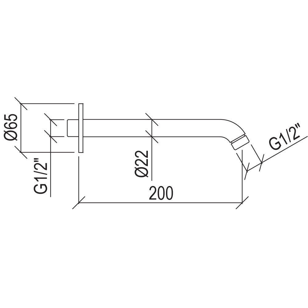 Braccio doccia a parete lungo 20 cm in acciaio inox 316L effetto spazzolato