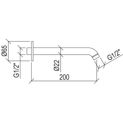 Braccio doccia a parete lungo 20 cm in acciaio inox 316L effetto spazzolato