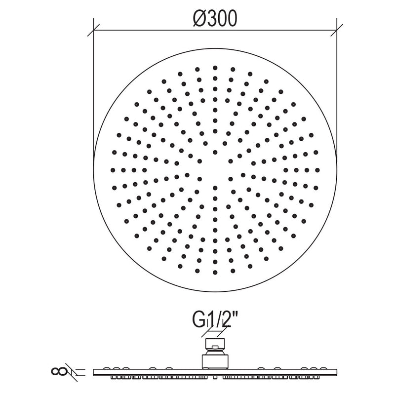 Soffione doccia tondo diametro 30 cm in acciaio inox 316L ispezionabile con ugelli anticalcare
