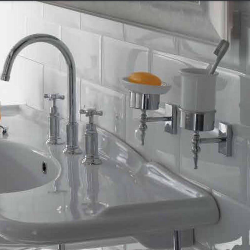 Portasapone con piatto in ceramica e supporto in ottone cromato installazione a parete collezione Paestum Globo by CeramicStore | Lo specialista del tuo bagno
