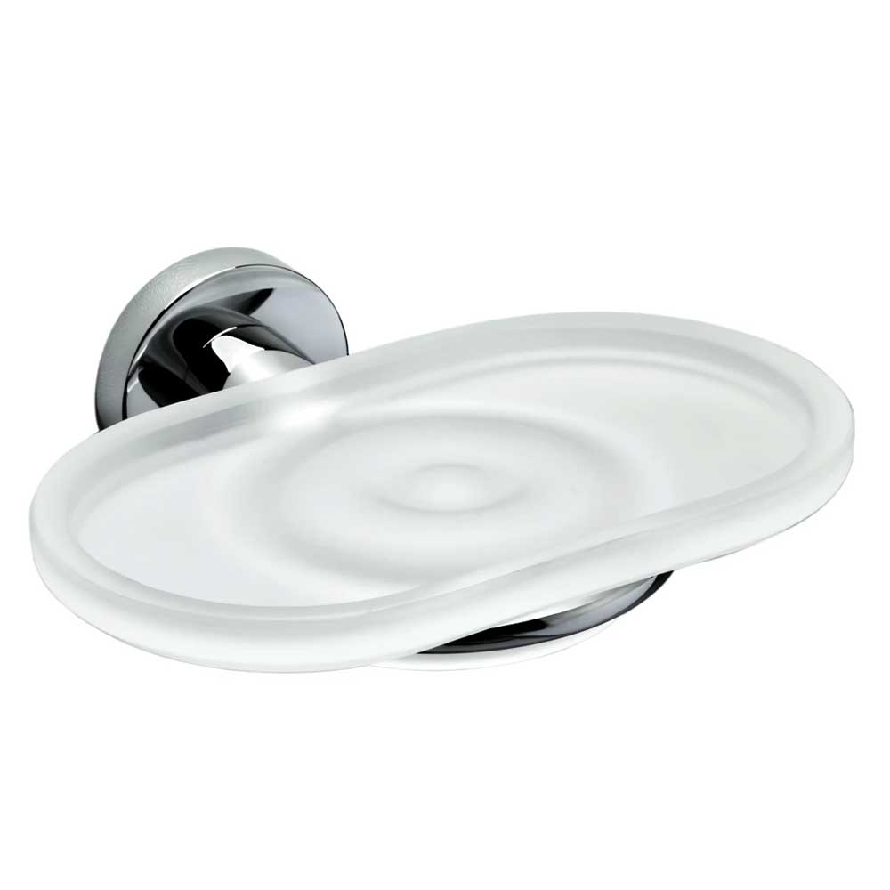 Porta sapone in ottone cromato con piattino in vetro satinato Colombo Design collezione Basic Con fissaggio a tassello by CeramicStore | Lo specialista del tuo bagno