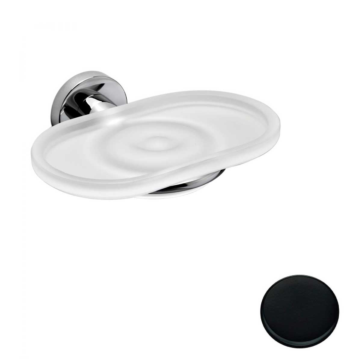 Porta sapone Nero Opaco con piattino in vetro satinato Colombo Design collezione Basic Con fissaggio a tassello by CeramicStore | Lo specialista del tuo bagno