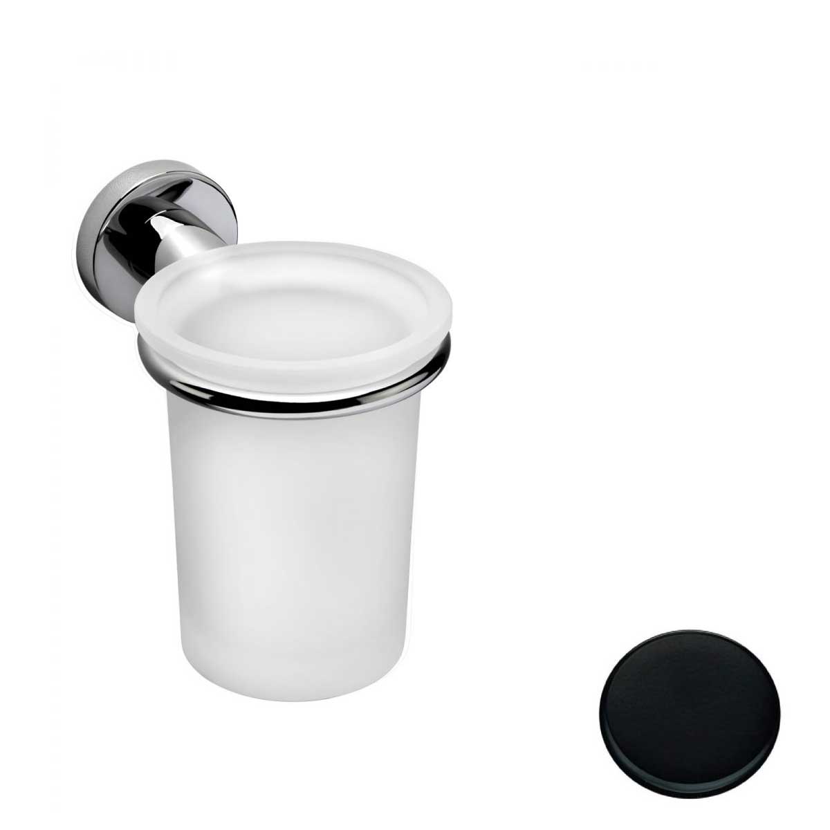 Porta spazzolini Nero Opaco con contenitore in vetro satinato Colombo Design collezione Basic Con fissaggio a tassello by CeramicStore | Lo specialista del tuo bagno