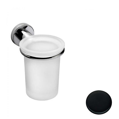 Porta spazzolini Nero Opaco con contenitore in vetro satinato Colombo Design collezione Basic Con fissaggio a tassello by CeramicStore | Lo specialista del tuo bagno