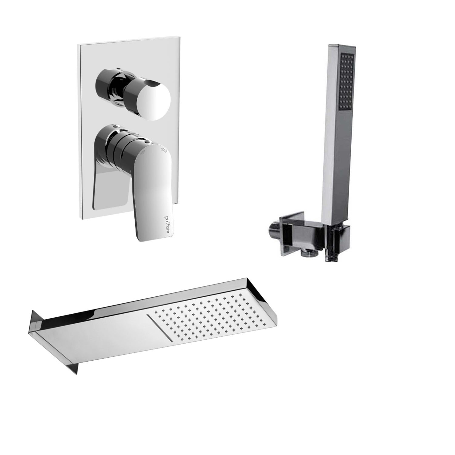 Kit doccia Paffoni serie Tilt con soffione con cascata, miscelatore e doccetta cromati by CeramicStore | Lo specialista del tuo bagno