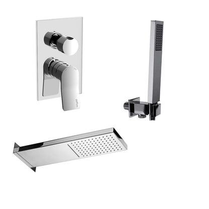 Kit doccia Paffoni serie Tilt con soffione con cascata, miscelatore e doccetta cromati by CeramicStore | Lo specialista del tuo bagno