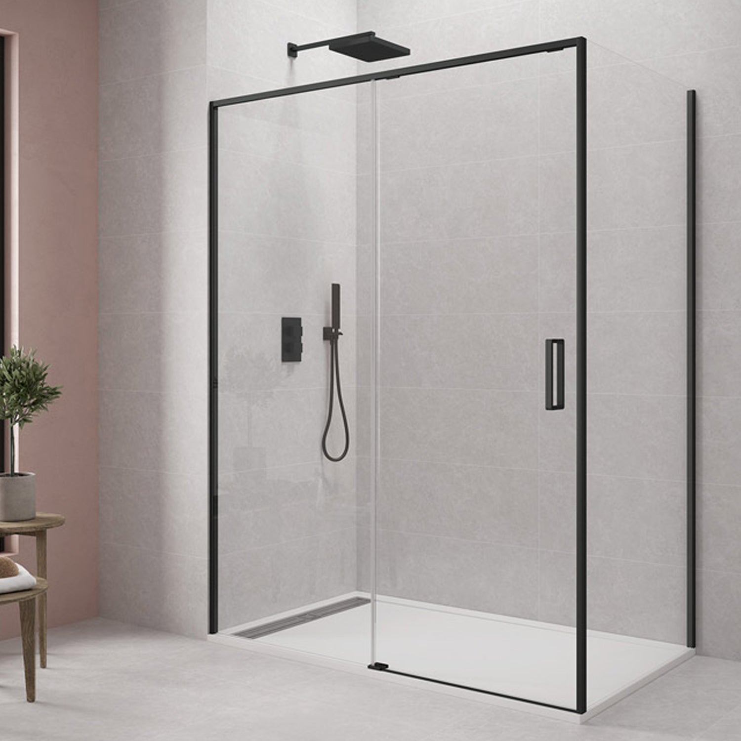 Box doccia rettangolare con apertura scorrevole cm 180x80 modello Twenty Black in cristallo temperato mm 6 e profili di colore nero by CeramicStore | Lo specialista del tuo bagno