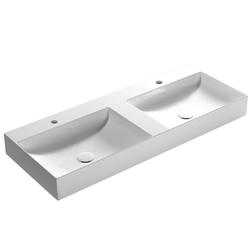 Lavabo doppia vasca T-Edge 120x47x12 cm Ceramica Globo €“ Bianco lucido