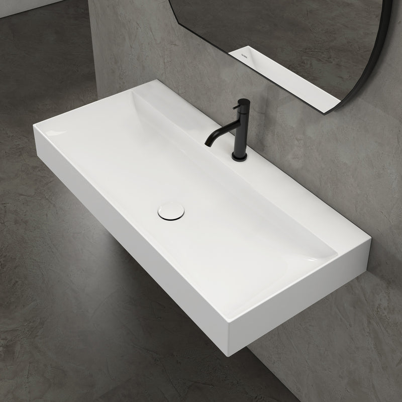 Lavabo rettangolare T-Edge 100x47x12 cm Ceramica Globo €“ Bianco lucido