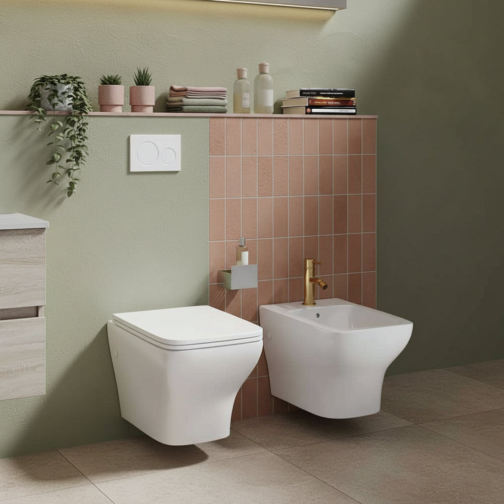 Sanitari sospesi serie Tuono con sedile Softclose 49x35 H. 32 cm - Bianco lucido