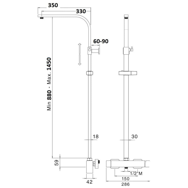Colonna doccia rettangolare 30x18mm con soffione Calais e termostatico TM1Q by CeramicStore | Lo specialista del tuo bagno