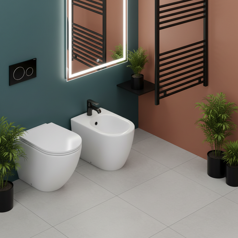 Sanitari Filomuro Rimless con copriwater Soft Close BathCore serie Infinity 53x36,5xH40 cm Bianco Opaco - Outlet