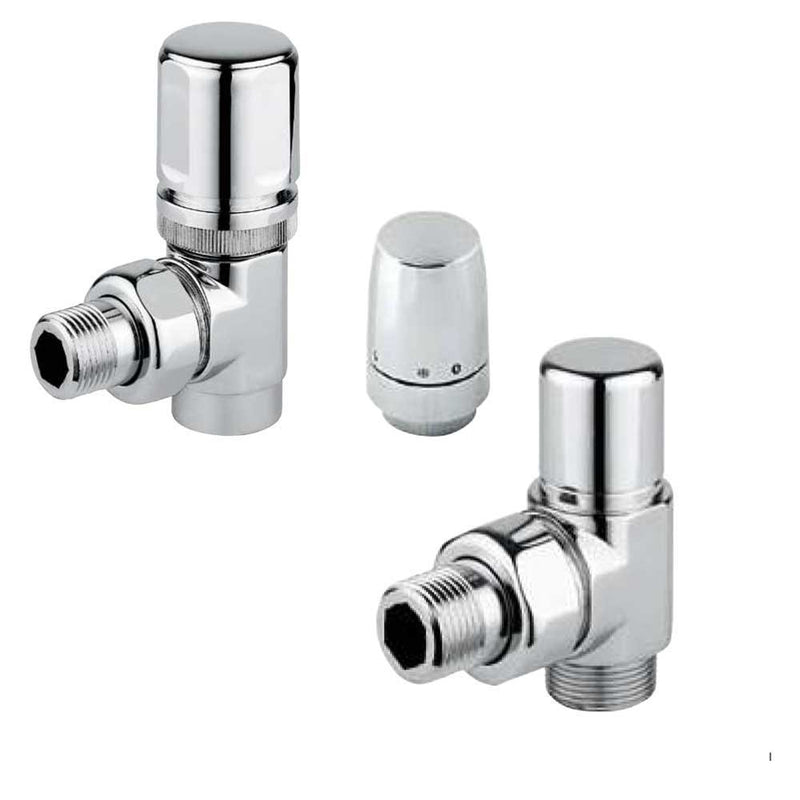 Valvola termostatica e detentore con testa termostatica cromo lucido per termoarredo by CeramicStore | Lo specialista del tuo bagno